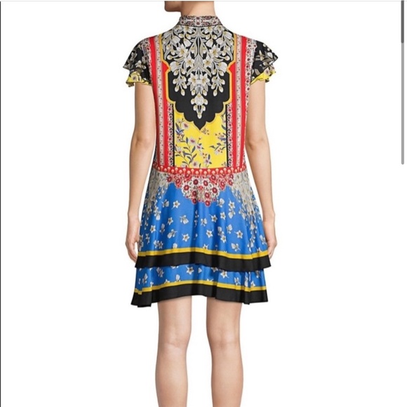 NWT Alice + Olivia Moore Floral Tie-Neck Layered Flutter Sleeve Tunic Dress XS - Picture 4 of 9